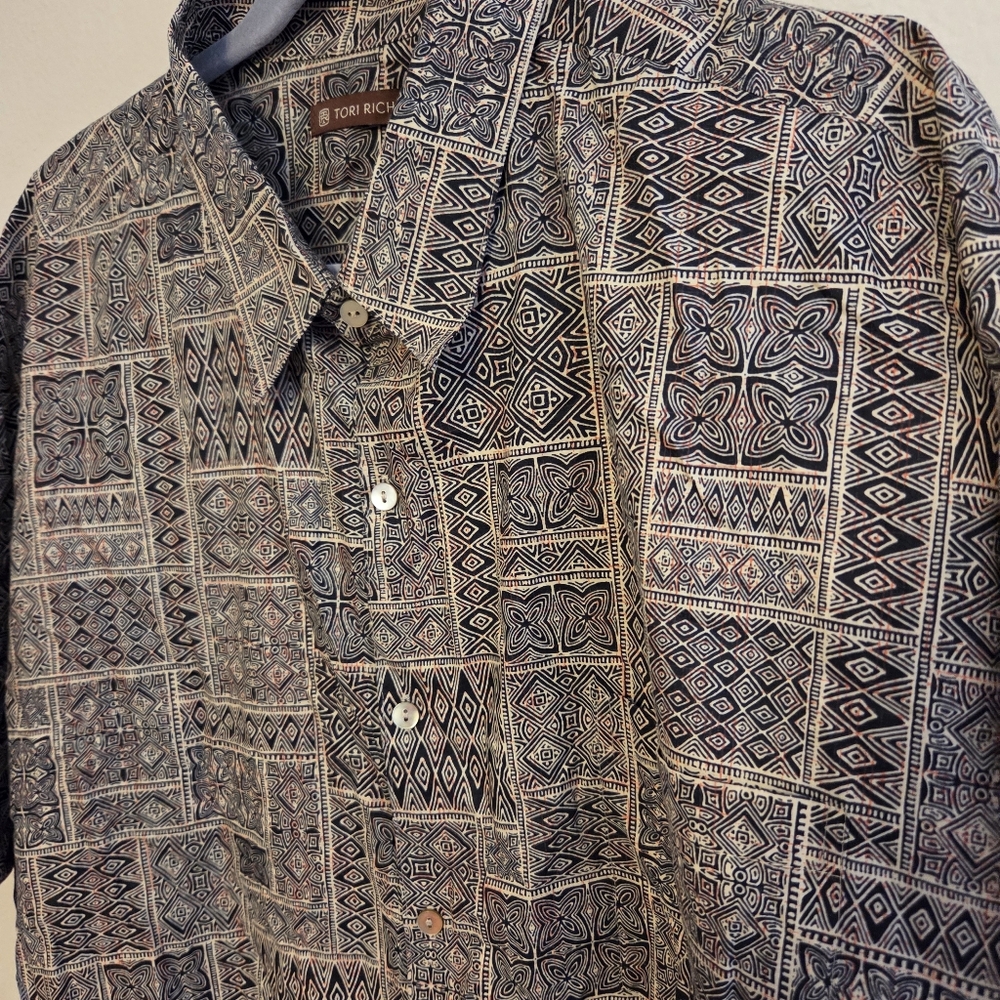 Tori Richard 2XL Short-Sleeve Button Shirt Cotton Lawn Tribal Geometric Hawaii - Picture 3 of 10